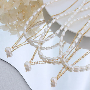 SP Natural Beads Jewelry 18K Gold Plated Stainless Steel Made Double Layered <strong>Freshwater</strong> <strong>Pearl</strong> Chain <strong>Necklace</strong> - Product Image 5