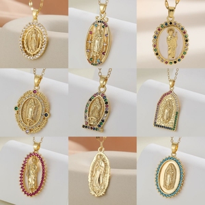 Collar de medallón religioso chapado en oro de 18K, María Milagrosa, <span class=keywords><strong>San</strong></span> <span class=keywords><strong>Benito</strong></span>, Ángel Guardián Madre Santa - Product Image 3