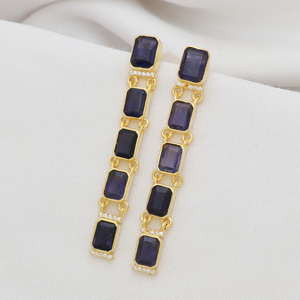 Vente en gros de boucles d'oreilles en iolite naturelle en argent sterling 925 plaqué or pour femmes - Product Image 2