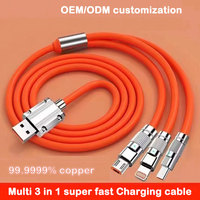 Câble de charge rapide 3 en 1 120W, connecteur en alliage de zinc, silicone liquide pour téléphones iPhone Android Micro USB Type C