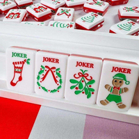 Cusyom Red Holly Jolly Christmas American Mahjong Set 160 Engraved Tiles Holiday Edition Festive Luxury Acrylic Mahjong Tiles
