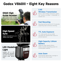 Flash de Estudio Godox V860III TTL HSS con Batería de Litio para Exteriores, Compatible con Cámaras Canon, Nikon, Fuji, Olympus y Pentax