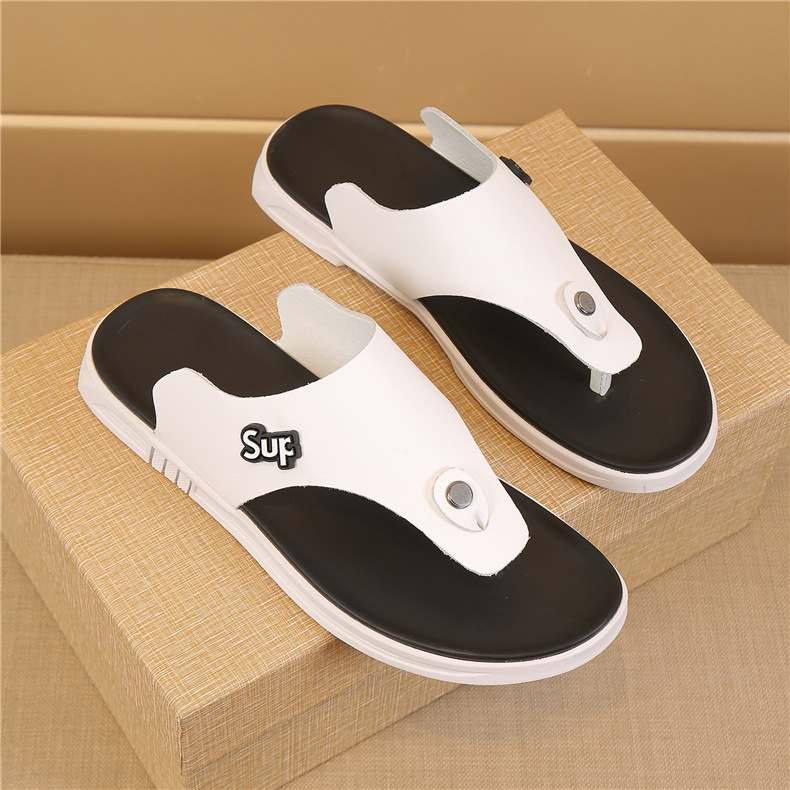 Trendy First Layer Cowhide Non-slip Sandals Summer Beach Casual Slippers Shoes