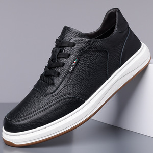 Men's Spring New Soft Sole Superfine Fiber Durable Lace-Up Casual Versatile <b>Sneakers</b> White Solid Rubber Outsole Trendy Faux - Product Image 4