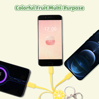 Summer Fruits Lemon Cute Charger Cord Multiple Output Keychain 3 in 1 Charging USB Cable