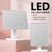 Cermin Rias LED Putar 360 Derajat CF dengan 21 Lampu LED, Peredupan Sentuh Cerdas Tanpa Tingkat, Cermin Meja Rias dengan Alas Penyimpanan