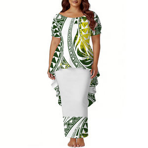 Neues Damen-Fishtail-Kleid Maßgeschneidertes Samoanisches Puletasi-Kleid Polynesischer Druck Puffärmel Schulterfreies Abendkleid 2-teilig - Product Image 3