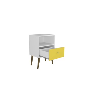 White And Yellow Nightstand With Drawer And <b>Open</b> Shelf For Bedroom <b>Storage</b> - Product Image 4