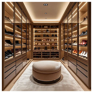 Armoire de rangement pour vêtements avec portes en verre, placards, design sur mesure, chambre à coucher, armoire en bois en forme de U, dressing - Product Image 4