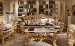 Set di Divani in Stile Barocco Europeo di Lusso Intagliati a Mano con Foglia d'Oro <span class=keywords><strong>Mobili</strong></span> per <span class=keywords><strong>Soggiorno</strong></span> in <span class=keywords><strong>Legno</strong></span> <span class=keywords><strong>Massello</strong></span> TO01S-TO06S - Product Image 2