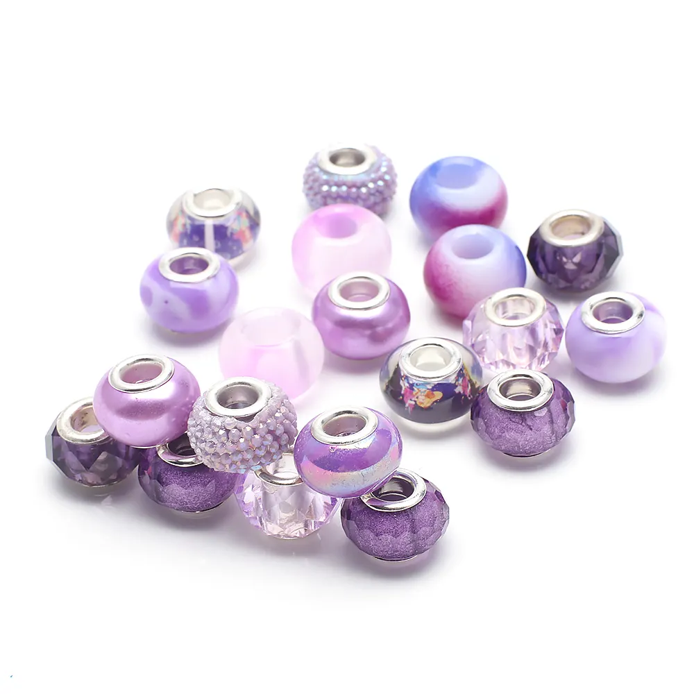 ZHB Lila lila lila riesige Öffnung Kristallperlen-Mix 14mm Lavenderviolette Murano-Glasperlen für Armbänder Reize für Schmuckherstellung