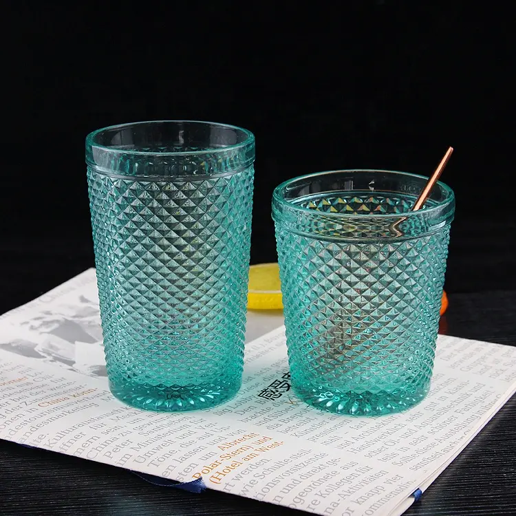 סיטונאי מוצק צבע בציר בולט משפט סגנון ויסקי זכוכית כוס שתיית משקפיים ירוק שקוף זכוכית שתיית כוסות