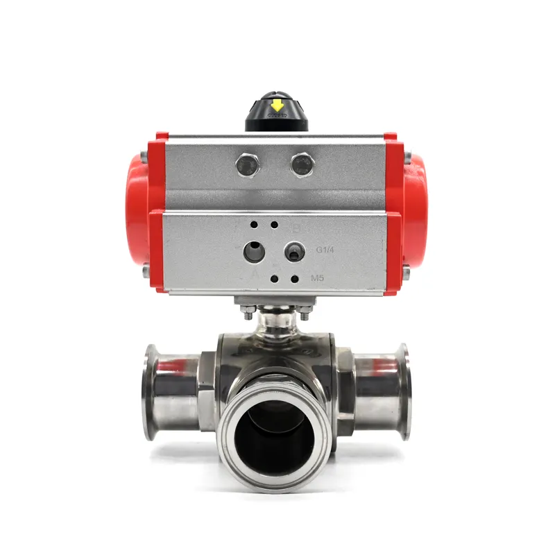 JTAIV Valve Fornecedores 3 Way Quick-load Stainless Steel Food Grade Sanitária Tri-clamp Ball Valve Pneumática Atuada Válvula