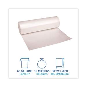 Boardwalk 385822 High-Density Can Liner 38x58 60gal 19 Mic Equiv. Natural 25 <b>Bags</b> Per Roll Case of 6 Rolls <b>Household</b> <b>Trash</b> <b>Bags</b> - Product Image 6