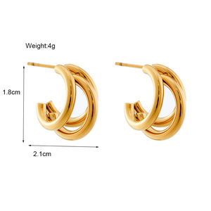 C-Shaped Multi Layered <b>Huggie</b> Earrings Gold Stainless Steel Geometric Design Unisex Fashion Jewelry - Product Image 5
