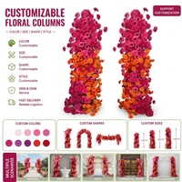 Latar Belakang Pilar Flora Buatan Warna-warni Populer, Bunga Mawar Sutra Merah Muda Terang dan Oranye, Hydrangea Dahlia Campuran