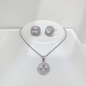 OEM plata 925 Silver wedding Round Brilliant Cut zircon jewelry set party luxury bridal Rhodium Plated earring and necklace sets - Product Image 4
