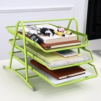 Fournitures de bureau : Porte-documents pliable à trois niveaux en métal, type sur pied, avec plateau de rangement pour documents en fer