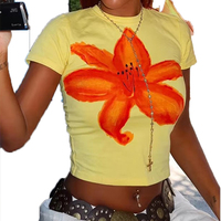 T-shirt court pour filles à motif floral Hibiscus, style vintage Y2K streetwear, Lemonade Baby T-Shirts, Baby Tee à motif floral