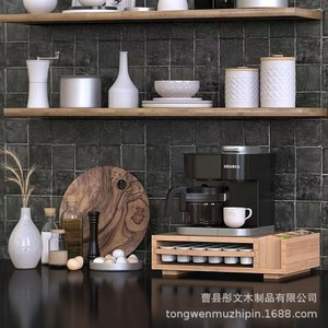 ชั้นวางเก็บแคปซูลกาแฟไม้ไผ่แบบลิ้นชัก ดีไซน์สำหรับวางบนโต๊ะ พร้อมช่องเก็บของแบบเลื่อน สีไม้ธรรมชาติ - Product Image 3
