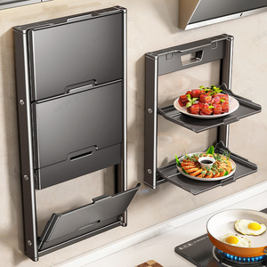 Kitchen Foldable Wall Mount Shelf With Tray Multi Layer Storage For Serving Dishes No Drilling Required - Product Image 1