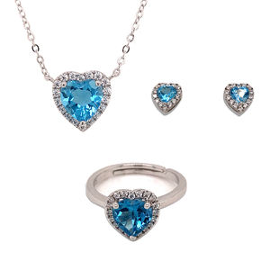 Conjunto de joyería con forma de corazón para mujer, Gema azul de plata de ley 2020, 925 - Product Image 1