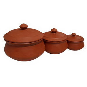Juego de ollas SwamiG TradeX de terracota, ecológico, seguro, saludable, antiadherente, a prueba de óxido, nuevo diseño, estilo rústico (Juego de 3) - Product Image 1