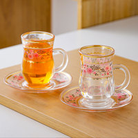 Ensemble de tasses à café en verre de luxe Phnom Penh, ensemble de thé classique européen vintage pour la maison avec 6 tasses et 6 soucoupes, cadeau haut de gamme