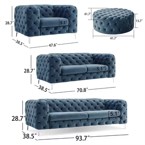 Sofá Chesterfield de Terciopelo Verde al por Mayor, Sofá Moderno de Lujo con Botones, Sofá de Tela y Cuero, Juego de Muebles para Sala de Estar - Product Image 3