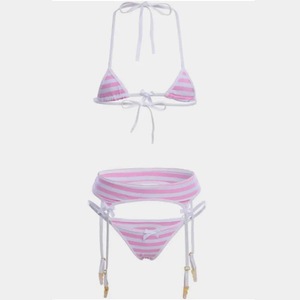 Maillot de bain trois pièces rayé, <span class=keywords><strong>taille</strong></span> ajustable, ensemble de lingerie bikini amusant, <span class=keywords><strong>grande</strong></span> <span class=keywords><strong>taille</strong></span>, bleu et <span class=keywords><strong>blanc</strong></span>, ODM Polyester - Product Image 5