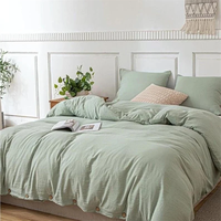 Parure de lit personnalisée 100% coton lavé Oeko-tex très vendue parure de lit personnalisée drap de lit de luxe en coton housse de couette verte