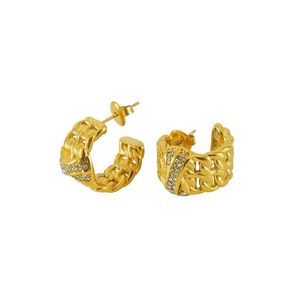 ZOGXIN Gold Plated Stud Earrings Geometric Chain Design With Diamond Inlay Party Jewelry - Product Image 5