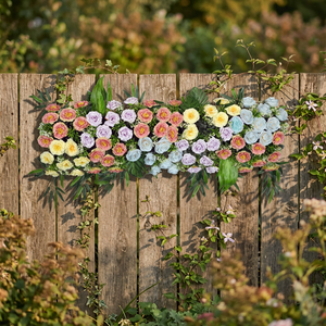 Artificial Flower Factory Pastel Symphony Whimsical Rainbow Rose Channel Panel Sky Blue & Coral Peach Row 120cm Premium - Product Image 3