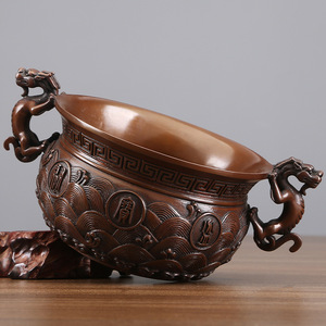 Bassin décoratif Dragon en Cuivre 14cm, Motif Paysager Rond, Décoration d'Intérieur pour Salon et Bureau - Product Image 3