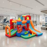 Château Gonflable Thème Cirque à Plusieurs Niveaux avec Toboggans Multiples, Qualité Commerciale, en PVC, Résistant aux UV/Flammes, Installation Facile