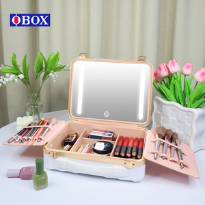 Valise de maquillage professionnelle Obox avec miroir éclairé, rechargeable, portable, boîte de rangement cosmétique 12 pouces rose noir blanc - Product Image 4