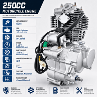 Mesin Motor 250cc Berpendingin Udara CB250 Silinder Tunggal 4-Tak OHV Starter Elektrik 5-Percepatan