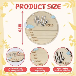 Letrero de Madera para Anuncio de Nacimiento, Letreros de Bienvenida al <span class=keywords><strong>Mundo</strong></span> para Recién Nacidos, Placas con Nombres de Bebés, Accesorio para Fotos, Regalo para Baby Shower, Hospital o Guardería - Product Image 5