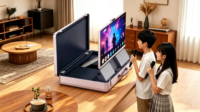 Système de divertissement tout-en-un 27 pouces E Hub avec écran tactile, batterie intégrée de grande capacité, 2 microphones sans fil pour les voyages et les rassemblements familiaux