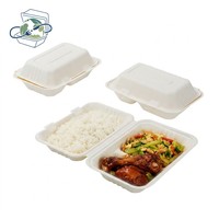 Bulk verpakte, magnetronbestendige bagasse voedselcontainer met 2 compartimenten, composteerbaar voor supermarkt en delicatessenwinkel