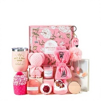 Coffret Cadeau Floral Rose Personnalisable avec Logo, Tasse Isotherme, Serviette Ours, Kit de Soins Aromathérapie – Idéal Anniversaire et Fête des Mères