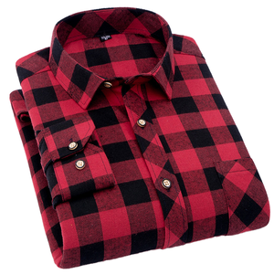 Chemise décontractée pour homme en flanelle brossée à carreaux, grande taille, style européen et américain, à simple boutonnage, respirante, à manches longues, pour l'automne, vente en gros - Product Image 1