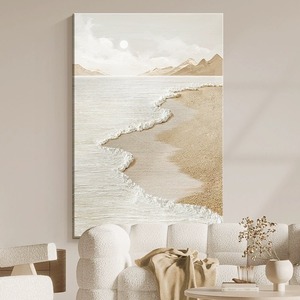 Handmade đóng khung trừu tượng màu nâu trắng Bãi Biển Đại Dương cảnh biển phong cảnh vải nghệ thuật <span class=keywords><strong>Acrylic</strong></span> sơn cho tường trang trí - Product Image 3