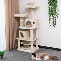 Ltwzmaker — tour à chat, tour de chat à plusieurs niveaux, avec Perches en peluche et hamac, arbre d'escalade Beige