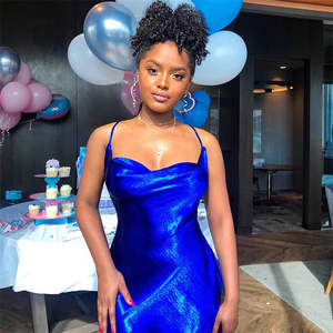 Kadınlar seksi sapanlar parti elbise saten balo elbise kadınlar ipek seksi Maxi abiye - Product Image 4