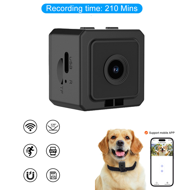 Pet Vlog 1080P Mini Wireless Camera 128GB Type C 210 Mins Recording Magnetic Wearable Pet Camera