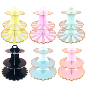 Disposable Multi-layer Paper Cake Rack Birthday Party Decoration Three-layer Hot Stamping Dessert <b>Table</b> Cake Tray Cupcake Stand - Product Image 1