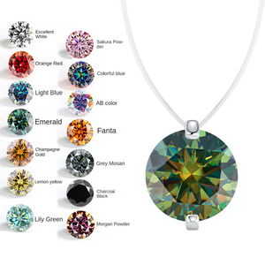 Bijoux <span class=keywords><strong>de</strong></span> mode, pendentif en argent 925 avec moissanite colorée ronde <span class=keywords><strong>de</strong></span> 2 carats VVS, <span class=keywords><strong>collier</strong></span> <span class=keywords><strong>ras</strong></span> du <span class=keywords><strong>cou</strong></span> en fil <span class=keywords><strong>de</strong></span> <span class=keywords><strong>nylon</strong></span> transparent pour femmes - Product Image 1