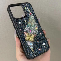Coque de téléphone antichoc personnalisée en TPU et PC avec dégradé de paillettes pour 16 Pro 15 14 Pro Max, design pierres précieuses, protection intégrale