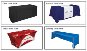 कस्टम डाई सबलिमिनेशन मुद्रित लोगो व्यापार दिखाता है वाटरप्रूफ पॉलिएस्टर फिट खिंचाव स्पैन्डेक्स टेबल कवर टेबल कपड़े - Product Image 4